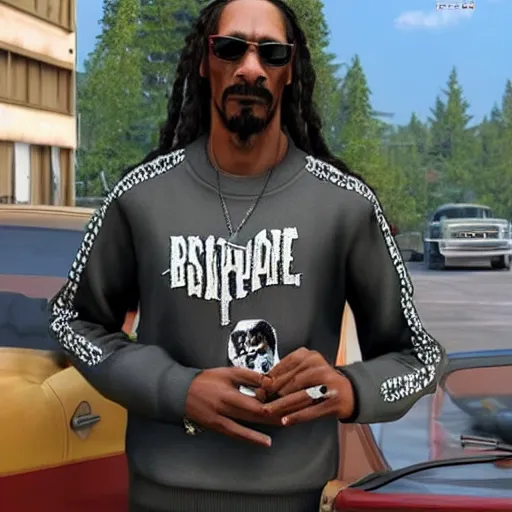 Prompt: Photo realistic, unreal engine. Snoop dog hypnotized by a blunt, GTA style art, very detailed