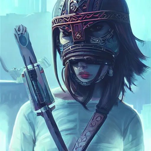 Image similar to cyberpunk viking helmet mask warrior goddess robot ninja fantasy, art gta 5 cover, official fanart behance hd artstation by jesper ejsing, by rhads, makoto shinkai and lois van baarle, ilya kuvshinov, ossdraws