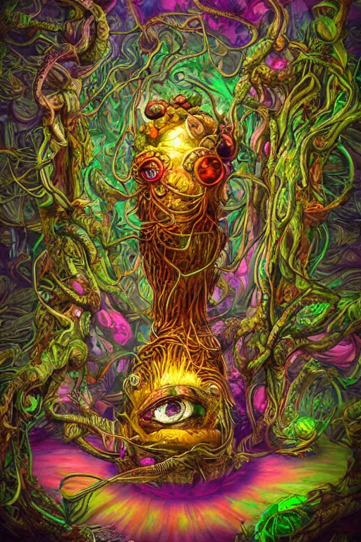 Image similar to creature sushi roots cactus elemental flush of force nature micro world fluo light deepdream a wild amazing steampunk baroque ancient alien creature, intricate detail, colorful digital painting radiating a glowing aura global illumination ray tracing