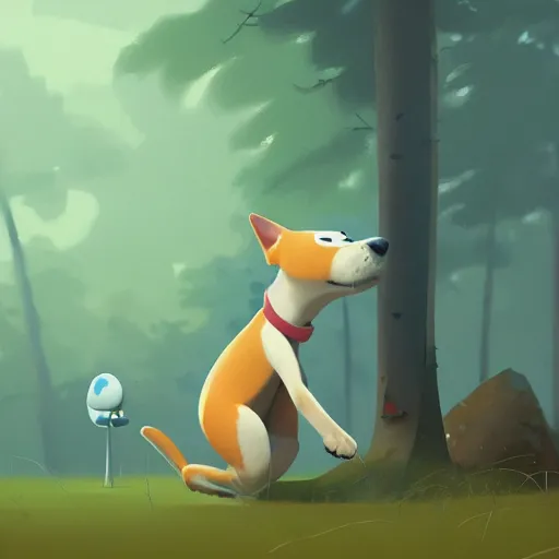 Image similar to Goro Fujita illustrating photo of a dog in the woods, art by Goro Fujita, sharp focus, highly detailed, ArtStation