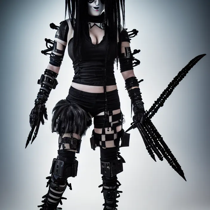 Image similar to professional full length photograph of a cybergoth warrior. Extremely detailed. 8k