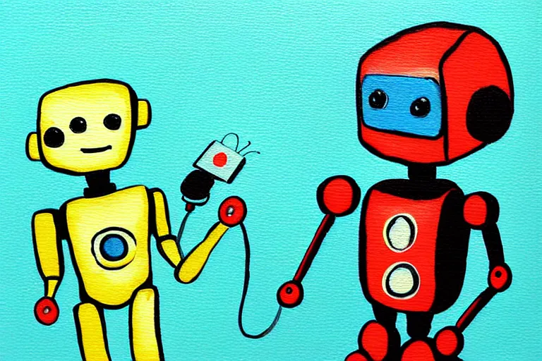 Image similar to a cute little robots painting by buckerminster fuler