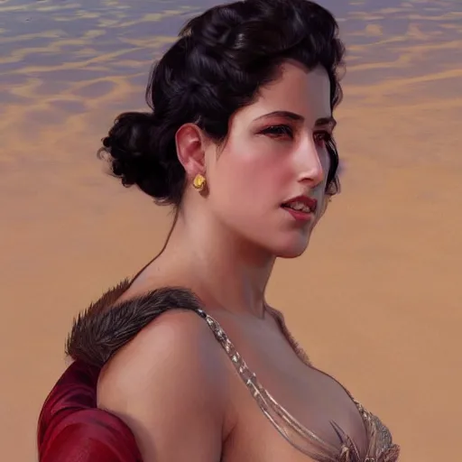 Prompt: character portrait of Mata Hari on a beach, relaxing mood, intricate, wild, highly detailed, digital painting, artstation, upper body, concept art, smooth, sharp focus, illustration, art by artgerm and greg rutkowski and alphonse mucha