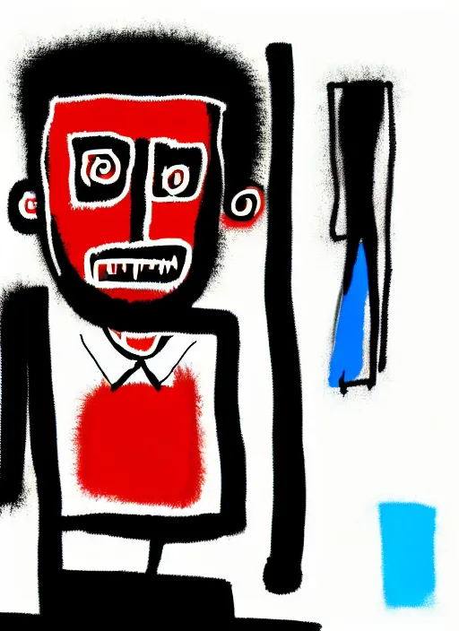 Prompt: a man office manager in white shirt late evening at the office, jean - michel basquiat style, digital painting, aesthetic, smooth, sharp focus