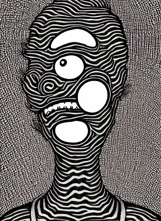 Image similar to junji ito style homer simpson, intricate, highly detailed, illustration, art by junji ito, junji ito