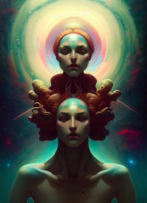 Prompt: symmetry!! virgo!!!! highly detailed, high contrast, light reflection, trippy, nebula, trending on art station by artgem, by peter mohrbacher, by wlop, by ruan jia