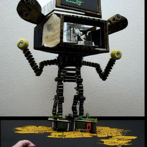 Image similar to E.M. Pino + miniature anti-bot machine created by Ziggy, the former Demon King