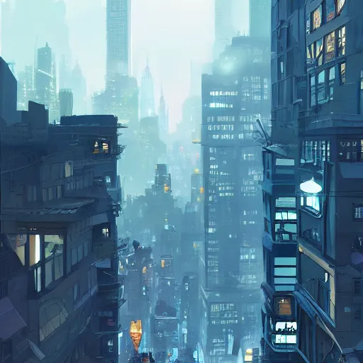 Prompt: city landscape, Gotham city, artstation, highly detailed, by makoto shinkai and thomas kindle and James gilleard