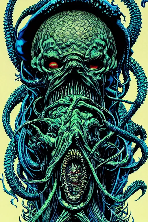 Prompt: portrait of crazy cthulhu skeletor, symmetrical, by yoichi hatakenaka, masamune shirow, josan gonzales and dan mumford, ayami kojima, takato yamamoto, barclay shaw, karol bak, yukito kishiro