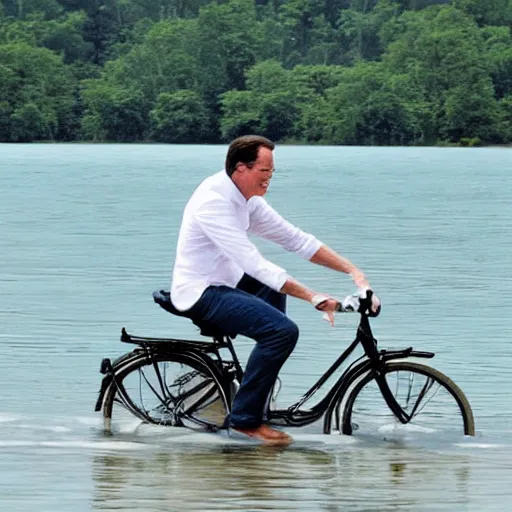 Image similar to mark rutte riding bicycle on water