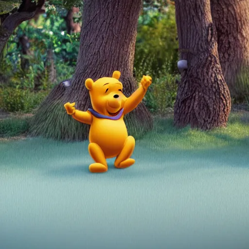 Image similar to 3 d model of winnie the pooh, octane render, 4 k, strong bokeh