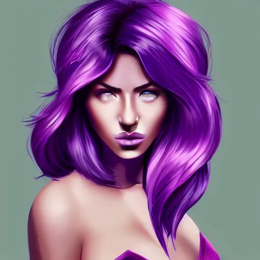 Image similar to a stunning upper body portrait of a beautiful woman with ombre purple and pink hair blowing in the wind by marvel comics, digital art, trending on artstation