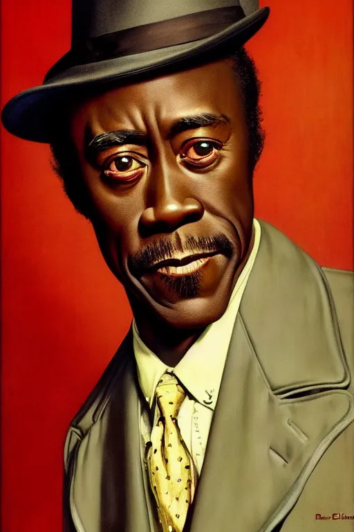 Image similar to don cheadle by gil elvgren and norman rockwell and rob gonsalves and hajime sorayama, hyperrealistic, high detail, ultra detailed, highly detailed face, ruffled fabric