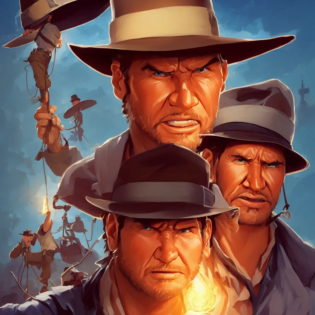 Image similar to stylized minimalist face icon of indiana jones, loftis, cory behance hd by jesper ejsing, by rhads, makoto shinkai and lois van baarle, ilya kuvshinov, rossdraws global illumination, in the style of apple ios icons, 2 5 6 x 2 5 6