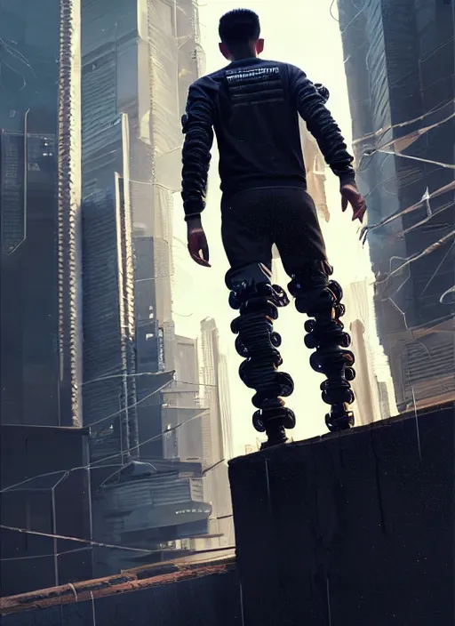 Prompt: photo of cyberpunk male teenager walking on water in the style of stefan kostic, realistic, sharp focus, 8 k high definition, insanely detailed, intricate, elegant, art by stanley lau and artgerm