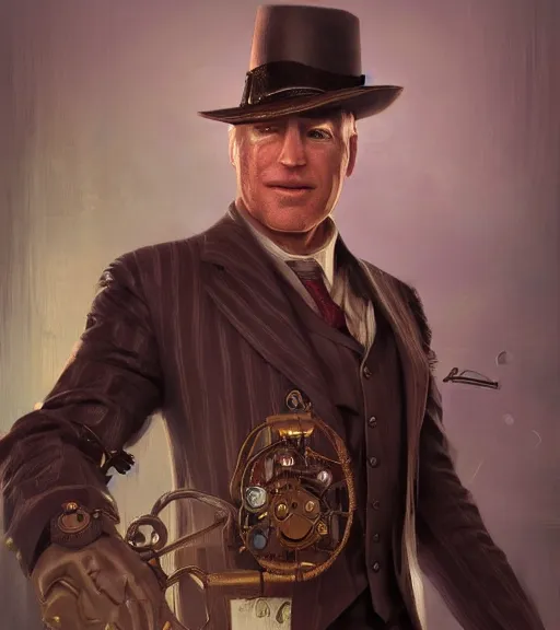 Prompt: portrait of steampunk joe biden cosplaying, by wlop, by simon stalengrad, by ilya repin, bioshock screenshot, photorealistic fan art, detailed shading, intricate abstract