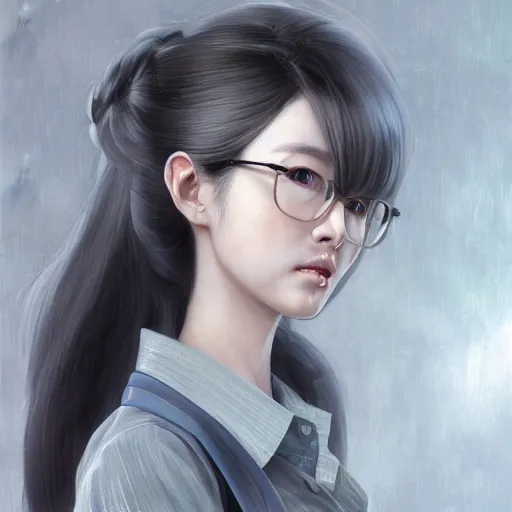 Image similar to dynamic composition, motion, ultra-detailed, incredibly detailed, a lot of details, amazing fine details and brush strokes, colorful and grayish palette, smooth, HD semirealistic anime CG concept art digital painting, watercolor oil painting of a young office lady, by a Chinese artist at ArtStation, by Huang Guangjian, Fenghua Zhong, Ruan Jia, Xin Jin and Wei Chang. Realistic artwork of a Chinese videogame, gradients, gentle an harmonic grayish colors.