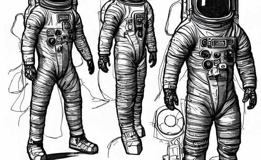 Prompt: full body astronaut sketch, concept art, digital art, in the style of darren bartley, katsuya terada