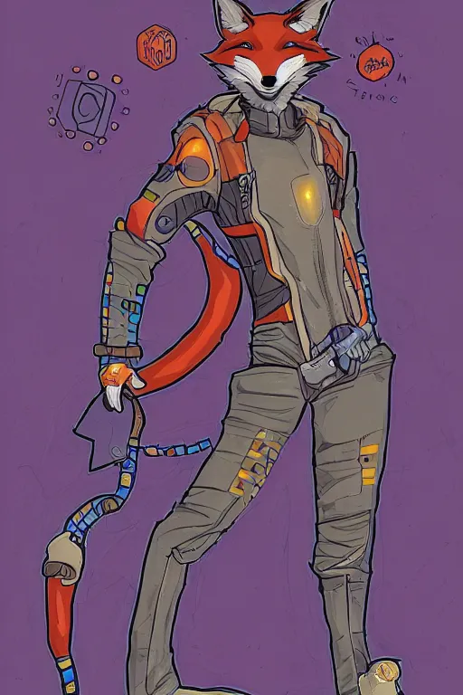 Image similar to a detailed illustration of an anthropomorphic fox cyberpunk tech - sorcerer, comic book style, trending on furaffinity