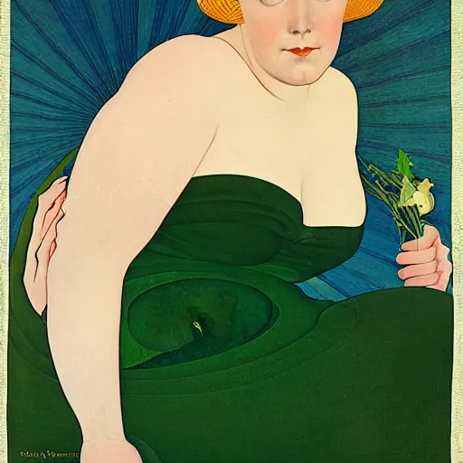 Image similar to Art in the style of Coles Phillips, Gaia, Full figured Mother Earth, portrait, Mucha, Georgia O'Keeffe