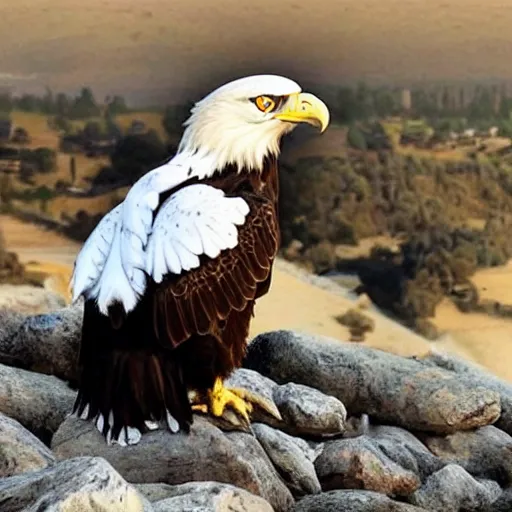 Prompt: an eagle wearing a palestinian scarf