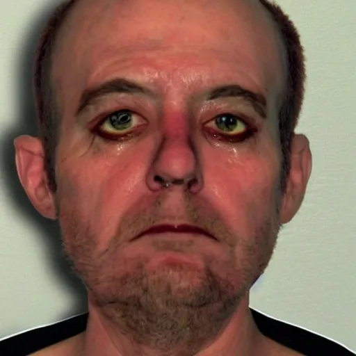 Image similar to Sterogram mugshot of the Hamburglar, symetrical