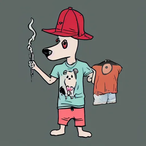 Prompt: bootleg tshirt of a cartoon dog smoking a blunt