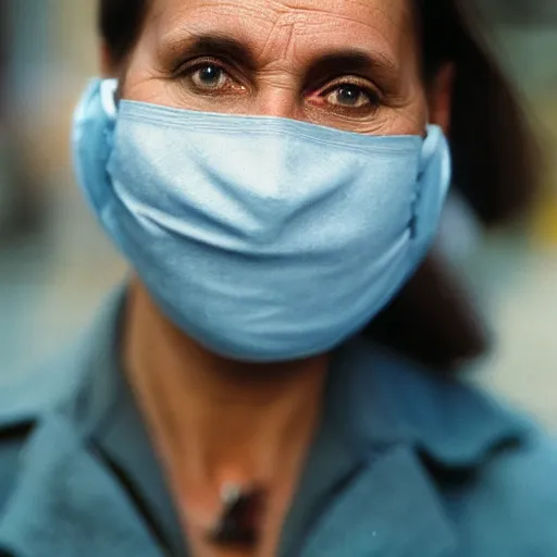 Prompt: closeup portrait a woman wearing a face mask in a new york street, by Annie Leibovitz and Steve McCurry, natural light, detailed face, CANON Eos C300, ƒ1.8, 35mm, 8K, medium-format print