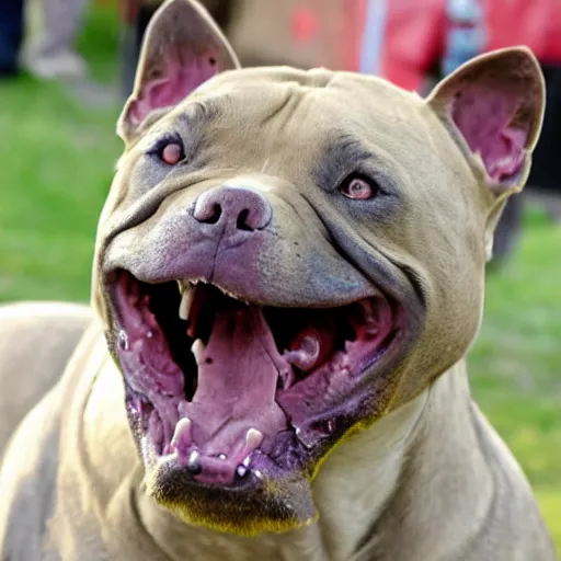 Image similar to grinning pit bull barbarian.