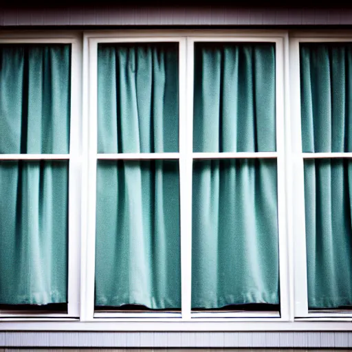 Prompt: a detailed photograph of the outside of a house with curtains in the windows 8 k, highly detailed, editorial, someone is watching you from behind the curtain