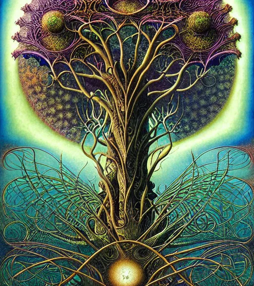 Image similar to tree of life by roger dean and andrew ferez, art forms of nature by ernst haeckel, divine chaos engine, symbolist, visionary, art nouveau, botanical fractal structures, organic, detailed, realistic, surreality