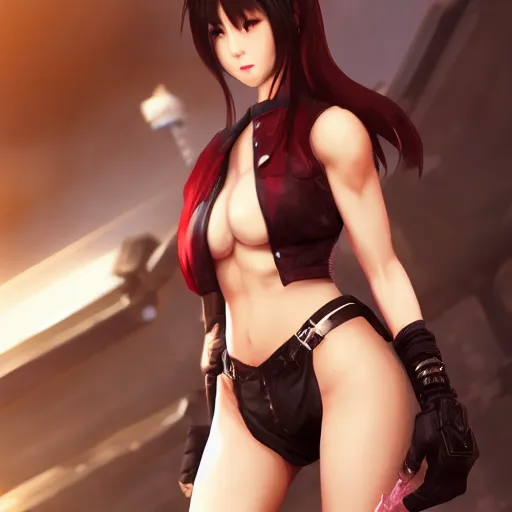 Image similar to face and body shot of tifa lockhart by wlop, rossdraws, mingchen shen, bangkuart, sakimichan, yan gisuka, jeongseok lee, artstation, 4k