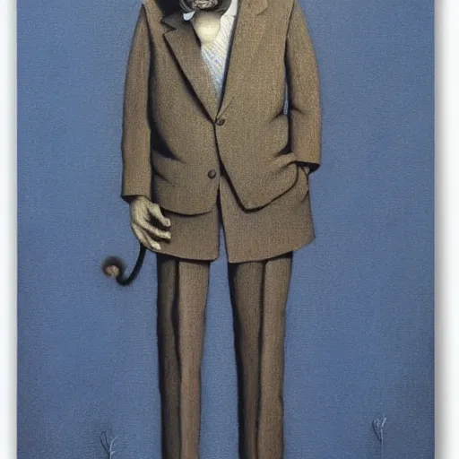 Image similar to monkey in a suit made by zdzislaw beksinski