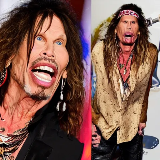 Prompt: steven tyler is an anthropomorphic juicy tbone steak