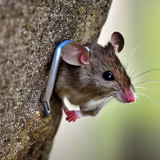 Prompt: mouse climbing with carabiner