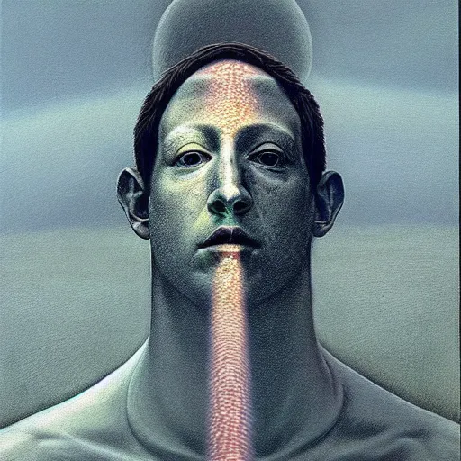 Image similar to zuckerberg as a zdzisław beksinski painting, godlike, surreal