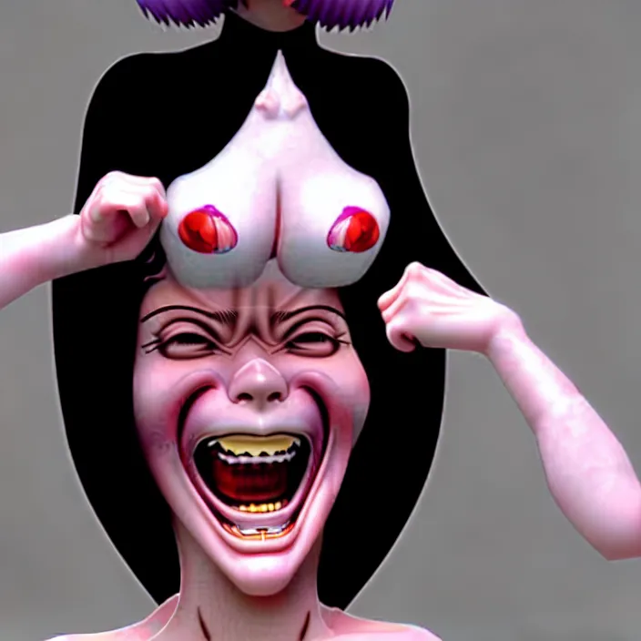 Image similar to portrait of the popular girl laughing at the viewer, by katsuhiro otomo, yoshitaka amano, nico tanigawa, and artgerm rendered with 3 d effect.