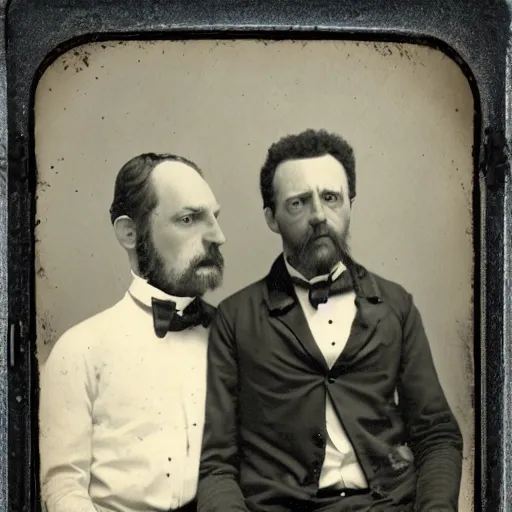 Image similar to photo of rick and morty, in 1 8 8 0 s tintype style.