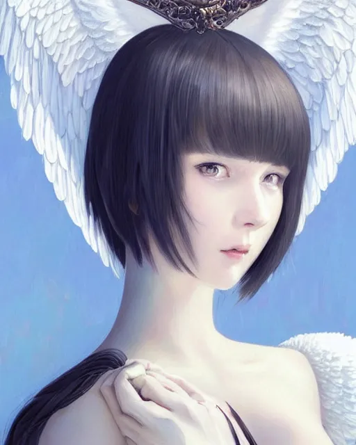 Prompt: an infinitely detailed portrait of a frail and pale female peace angel elegantly. fully - clothed full - body, beautiful! scenery art!! coherent! by wlop & murata range, by ilya kuvshinov. victorian armor trim, cold color palette, artstation / pixiv!! elegantly armored angel portrait full - body, dreamy art