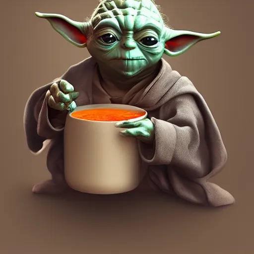 Prompt: Yoda eating soup, hyperdetailed, artstation, cgsociety, 8k