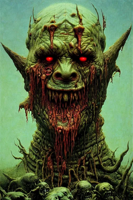 Image similar to brutal scary terrifying ugly monstrous barbarian goblin horror portrait by beksinski and jean delville, slimy pus oozing, unreal engine 5, photorealism, hd quality, 8 k resolution, cinema 4 d,