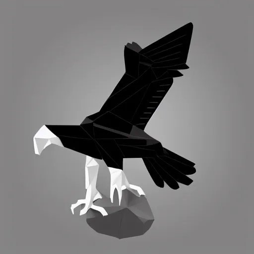 Prompt: 2 dimensional, vector, low poly, white eagle icon, black background, cgsociety