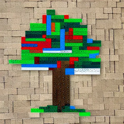 Image similar to Tree made of legos, aerial view, seamless mosaic