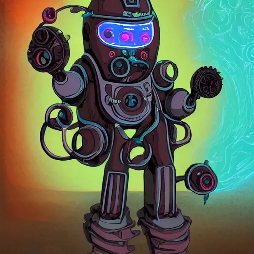 Image similar to official character sheets for an old eel biomech suit, digital 2 d screen robot face, wearing an oversized sweater, covered in coral, art by tim schafer black velvetopia art for psychonauts from double fine studios, art by splatoon from nintendo, black light rave, adult character, apocalypse