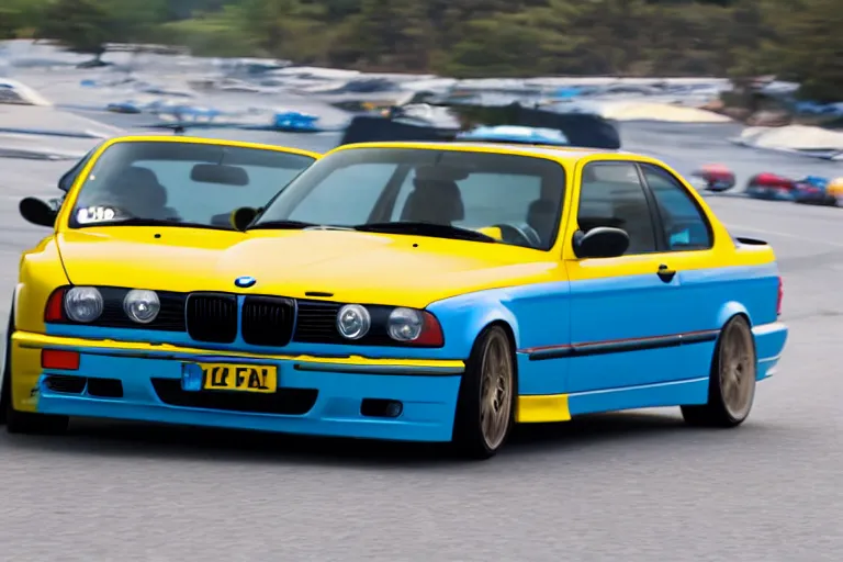 Image similar to minion driving an e36 bmw