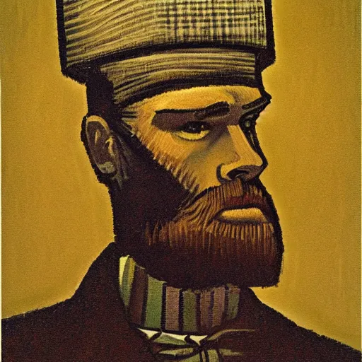 Image similar to portrait of ned kelly, mash - up between mc escher and vincent van gogh