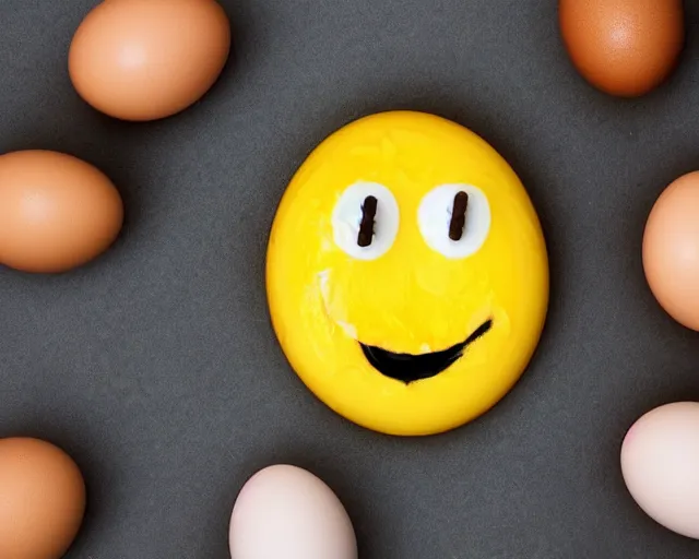 Image similar to eggs with happy faces on them. they have arms and legs made of twigs. yolk is pouring out of their snout. they have a broken nose. but its ok