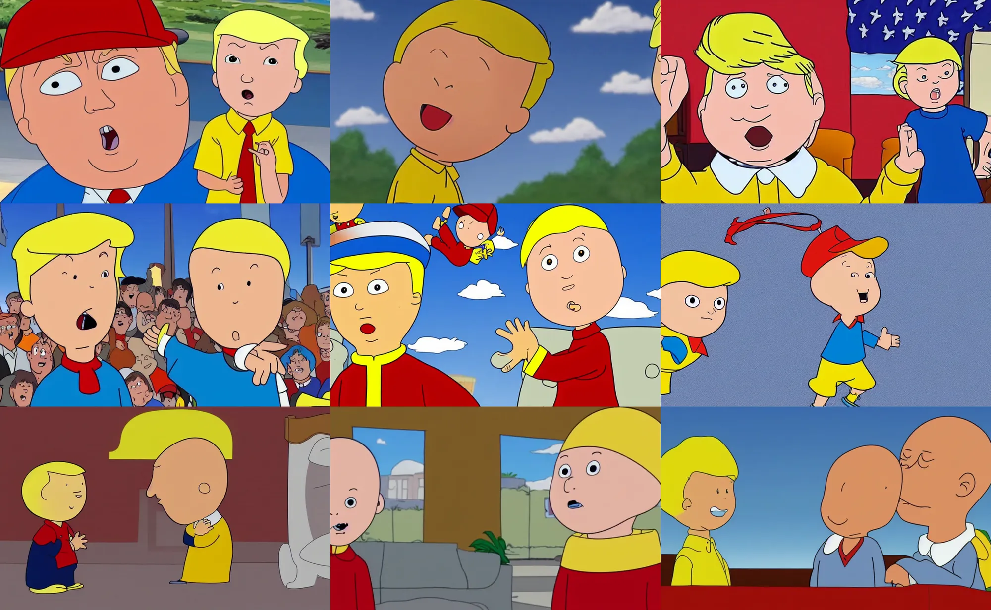 Prompt: donald trump as caillou, animated episode still