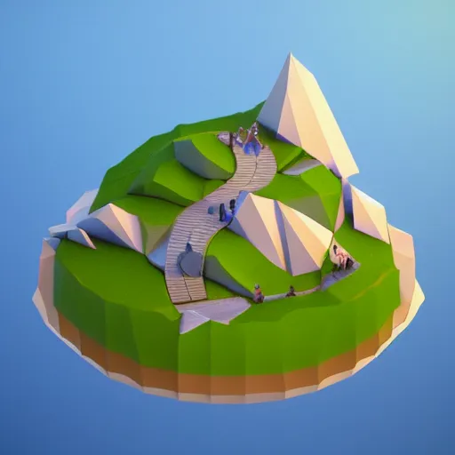Image similar to a floating island isometric art, low poly art, game art, artstation, 3D render, cgsociety, octane render