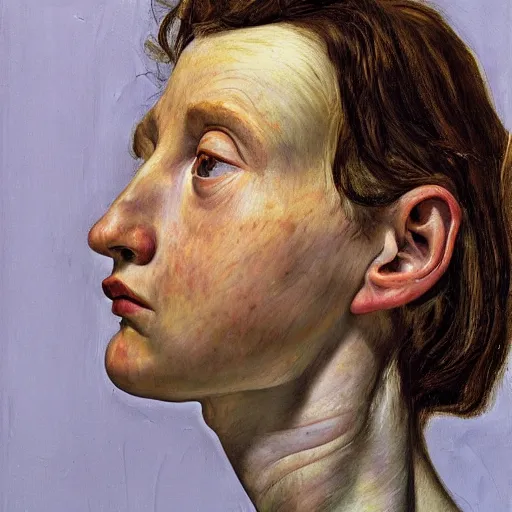 Prompt: high quality high detail painting by lucian freud, hd, portrait of a girl looking at the distance with despair, photorealistic lighting